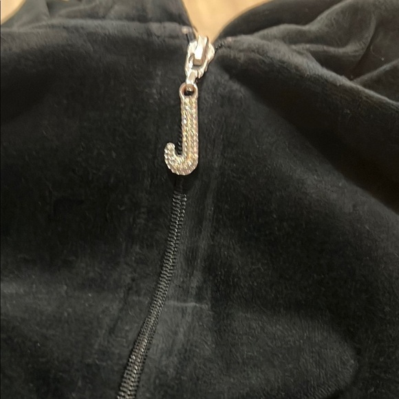 Juicy Couture Jacket Black Velour Zip-Up Vintage Y2K Track Bling Stripe Hoodie - Picture 12 of 13